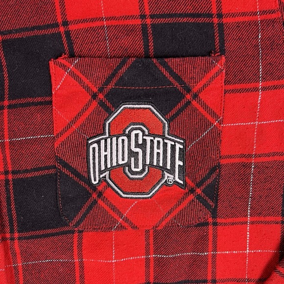 Ohio State Flannel Shirts Womens S Red Plaid Buckeyes Roll Tab‎ Sleeve Button Up - Picture 2 of 12